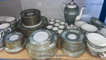 *WEDGEWOOD "ASIA" GREEN & WHTE DINNER SERVICE INCLUDING, CUPS, SAUCERS, PLATES, SOUP BOWLS AND
