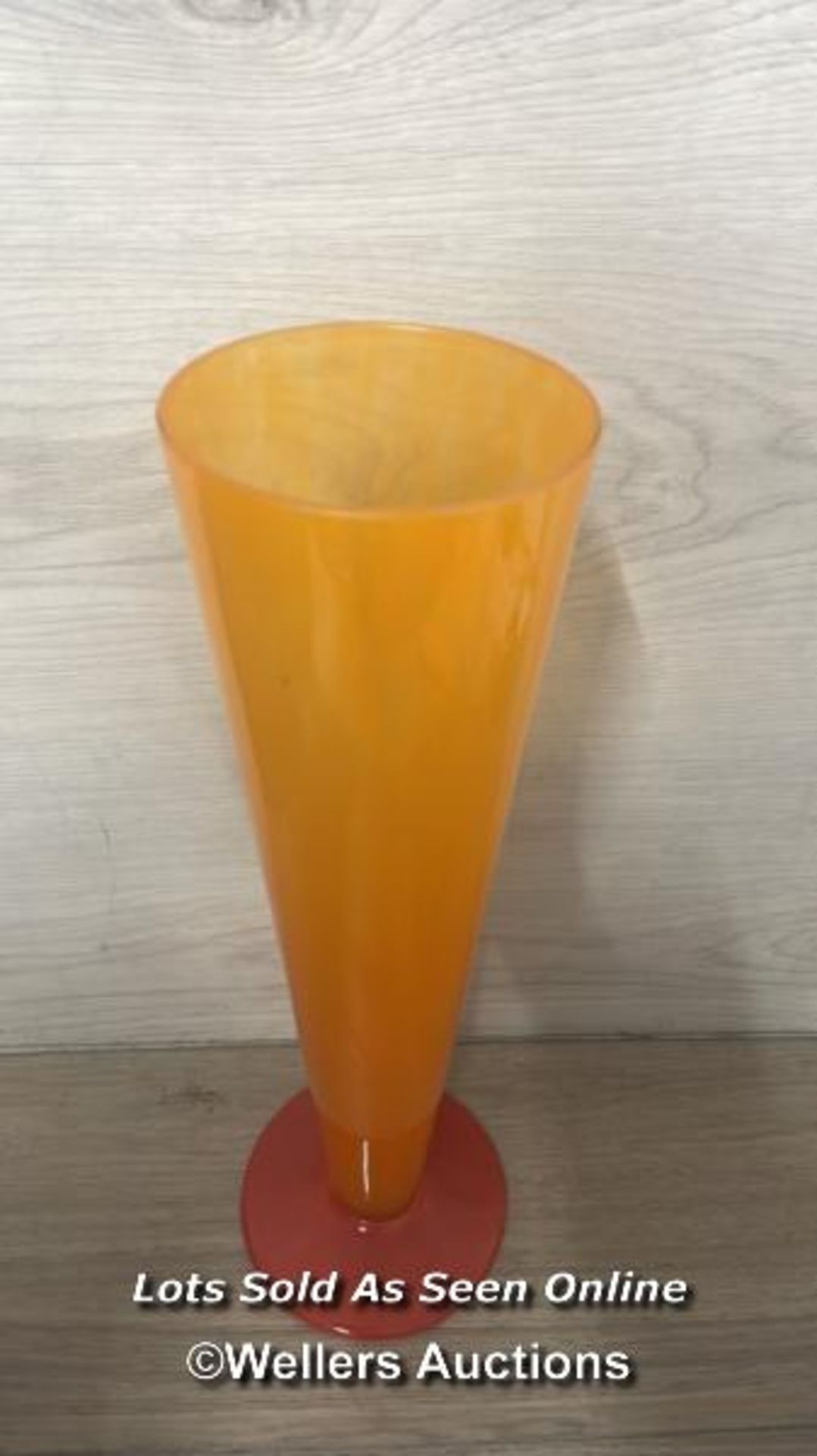 A TALL ORANGE GLASS VASE C1960-1970S, 40CM HIGH, 12.5CM BASE DIAMETER AND A SMALL MDINA GLASS - Image 2 of 8