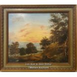 *Late 19th century oil on board of a sunset over a bay, 33.5 x 28cm, unsigned