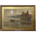 A FRAMED & GLAZED WATERCOLOUR OF A HARBOUR SCENE SIGNED INDISTINCTLY G.BURT?, DATED 1898, 48.5 X