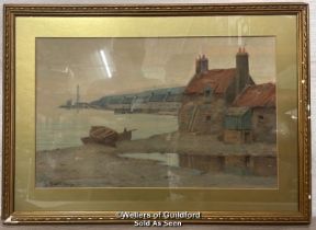 A FRAMED & GLAZED WATERCOLOUR OF A HARBOUR SCENE SIGNED INDISTINCTLY G.BURT?, DATED 1898, 48.5 X