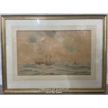 WILLIAM STEPHEN TOMKIN (1861-1940) FRAMED WATERCOLOUR OF A TALL SHIP IN ROUGH SEA, SIGNED AND