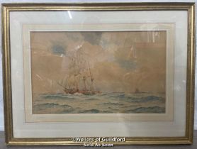 WILLIAM STEPHEN TOMKIN (1861-1940) FRAMED WATERCOLOUR OF A TALL SHIP IN ROUGH SEA, SIGNED AND