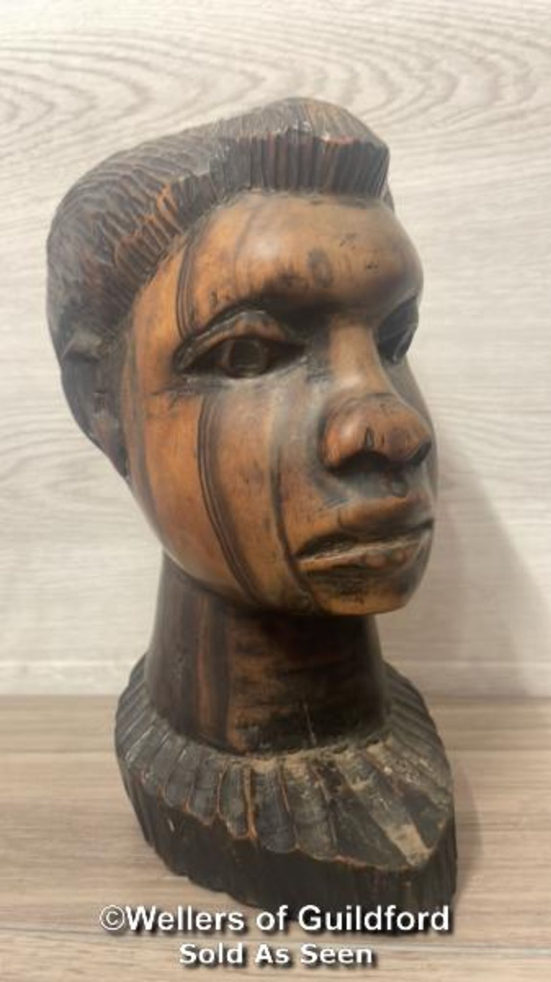 TWO CARVED AFRICAN HARDWOOD BUSTS, LARGEST 25.5CM HIGH AND A PAIR OF EBONY CARVED BOOKENDS WITH - Image 6 of 12