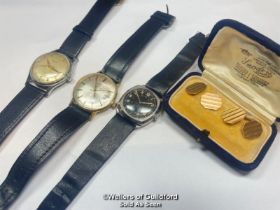 TWO VINTAGE ROTARY WATCHES AND ONE OTHER WITH A ROTARY STRAP, (MIDDLE WATCH IN WORKING ORDER),