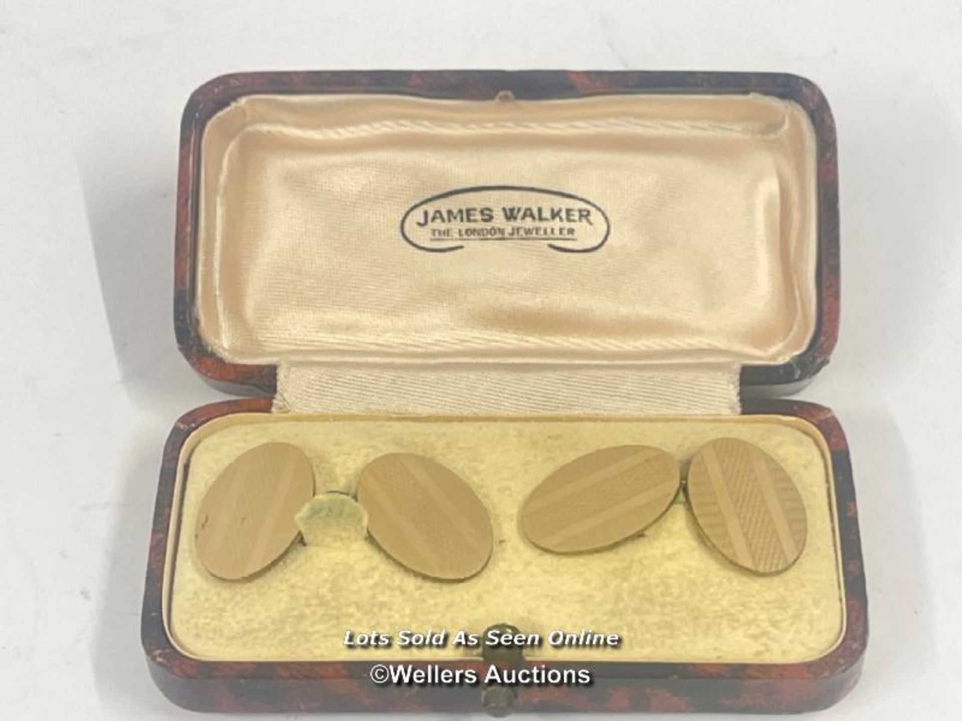 BOXED PAIR OF JAMES WALKER 9CT GOLD FRONT CUFFLINKS