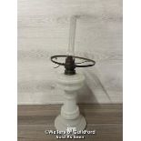 *MILK GLASS OIL LAMP, 50CM HIGH WITH CHIMNEY