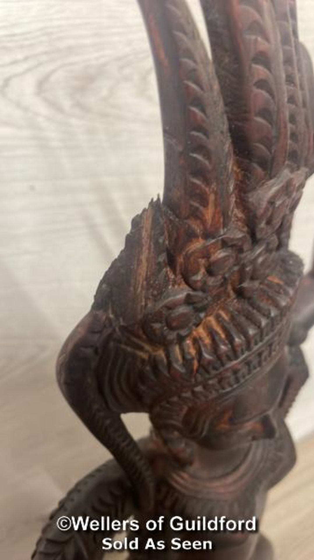 *VINTAGE APSARA DANCER GODDESS WOOD CARVING FIGURE , CAMBODIA ASIA , 60CM HIGH - Bild 3 aus 3