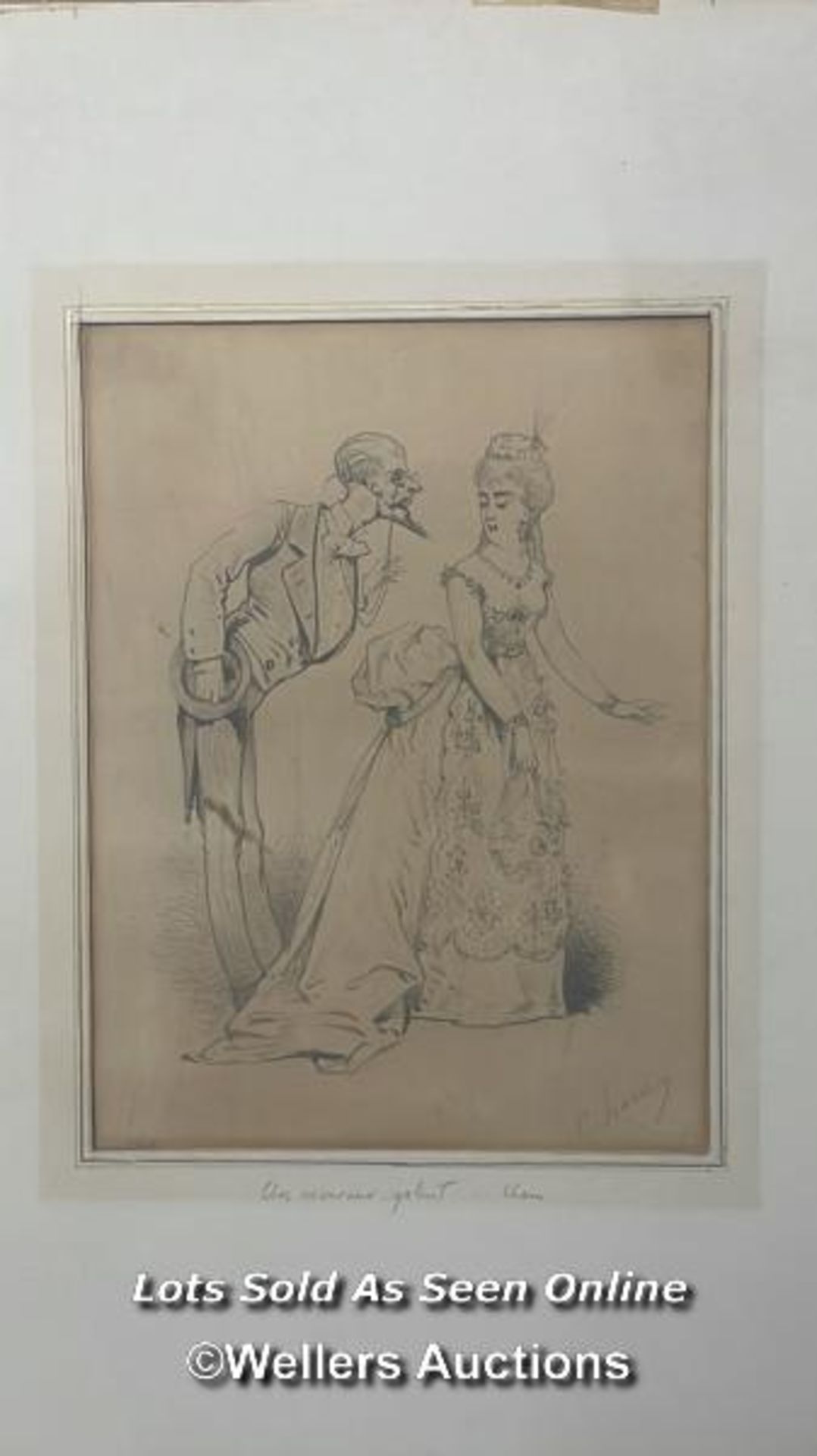 *ORIGINAL PENCIL CARTOON "UN MONSIEUR DE GALANT", PENCIL ON PAPER SIGNED "CHAM" POSSIBLY BY FRENCH