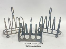 THREE ANTIQUE TOAST RACKS INCLUDING ONE HALLMARKED STERLING SILVER