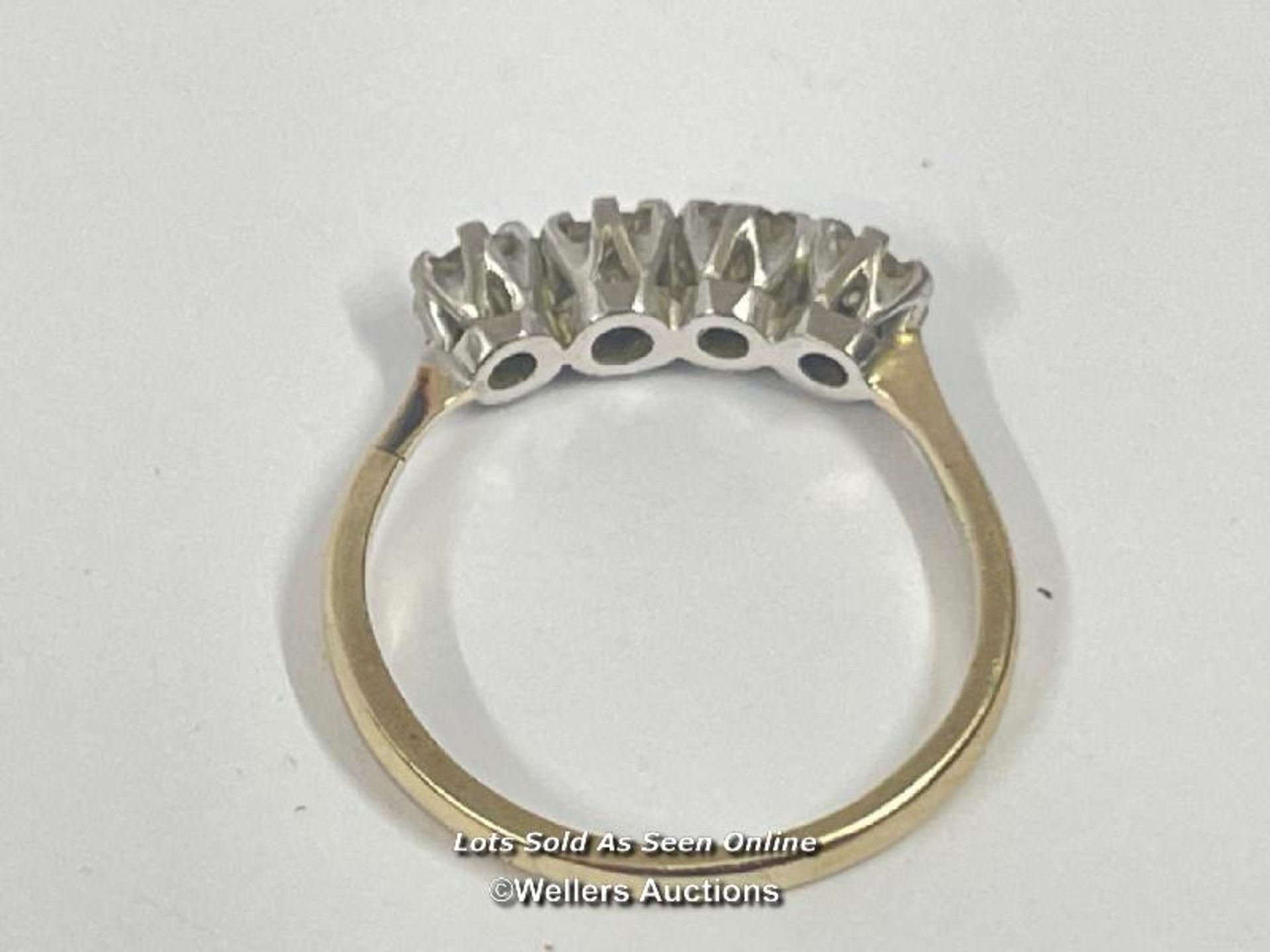 FOUR STONE DIAMOND RING IN HALLMARKED 9CT GOLD. ESTIMATED DIAMOND WEIGHT 0.45CT, RING SIZE L 1/2, - Image 3 of 4