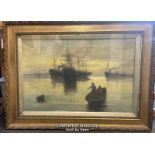 H.C. WILDER, FRAMED OIL ON CANVAS "EVENING NEAR GRAVESEND", SIGNED, 96 X 66CM