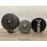 THREE VINTAGE FISHING REELS INCLUDING MILBRO AND "THE LEEMORE" BY M.LEE & SONS