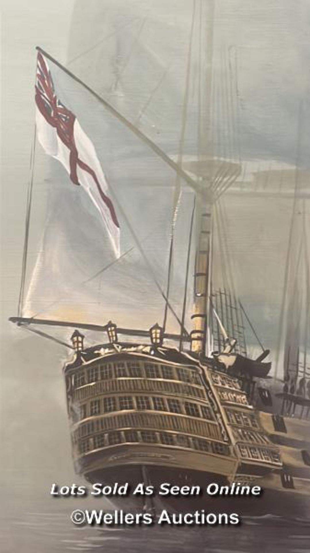 *LAWRENCE MACAULAY JAY (BRITISH, 20TH CENTURY), HMS VICTORY, ACRYLIC ON BOARD, SIGNED AND DATED - Image 2 of 5