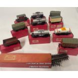 Hornby - Dublo, ten boxed railway cars all in good condition with one box of track (11)