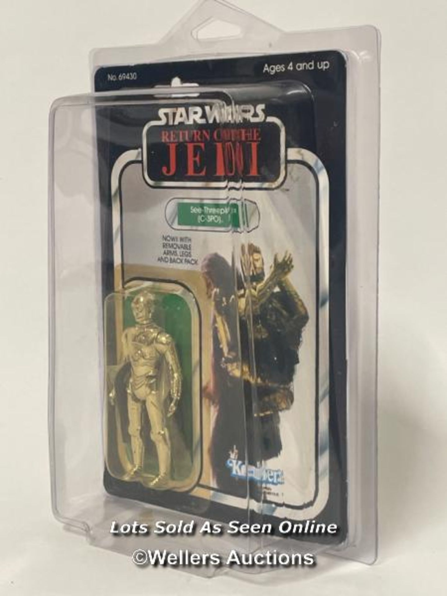 Star Wars vintage C-3PO (removable limbs) 3 3/4" figure, Kenner 1983, MOC, yellowed and damaged - Image 9 of 9