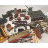 A large collection of built 00 scale buildings, bridges, crane and accessories including Tri-ang