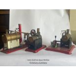 Three Mamod static steam engines