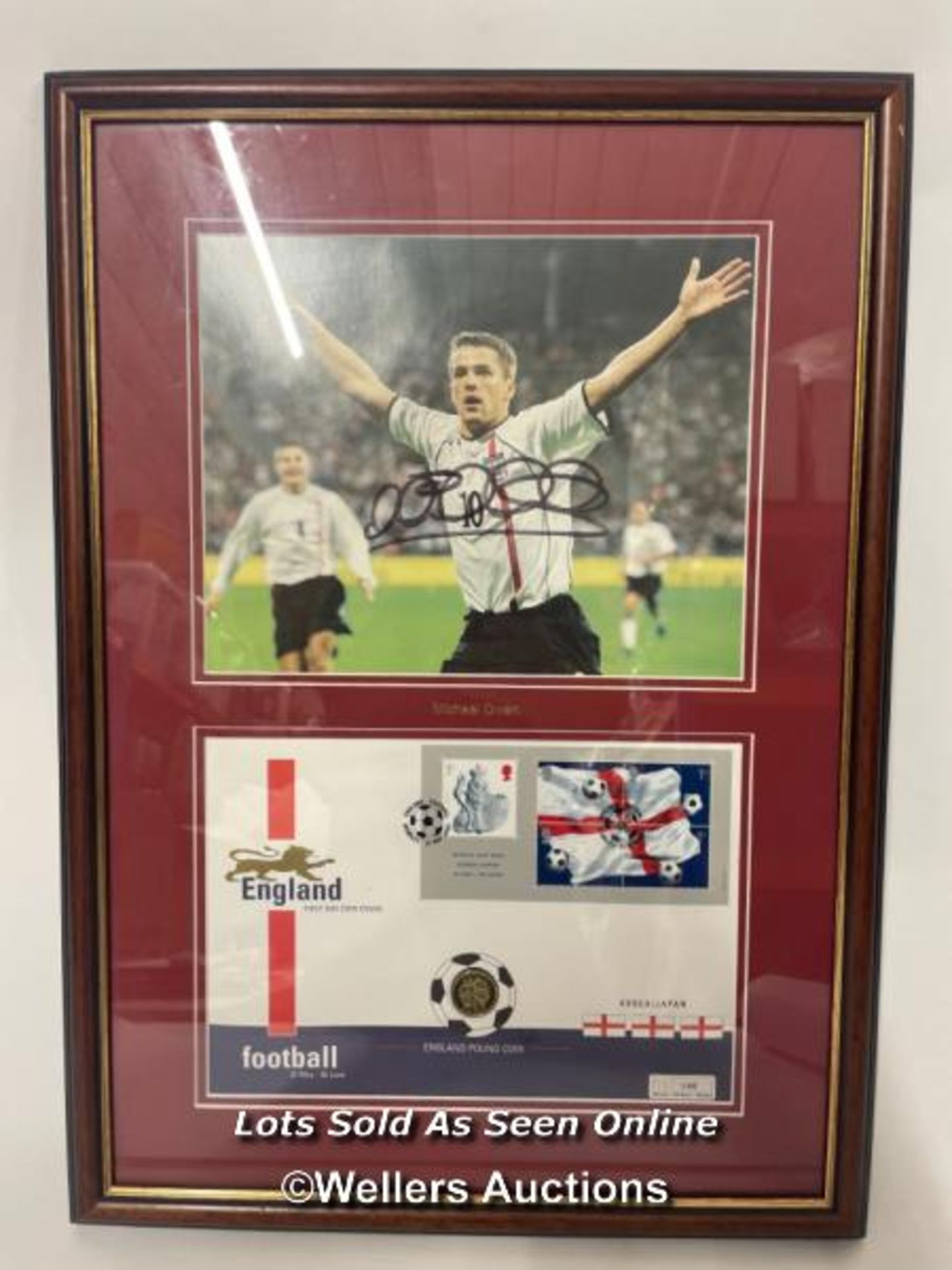 Michael Owen signed photo mounted with England First Day cover coin