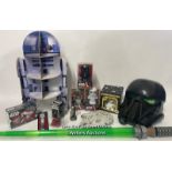 Assorted Star Wars collectables including three new tin wind up toys, 1990s Lukes lightsaber in