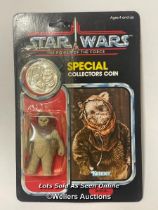 Star Wars vintage Warok 3 3/4" figure, Power of the Force 92 back with collectors coin, Kenner 1984,