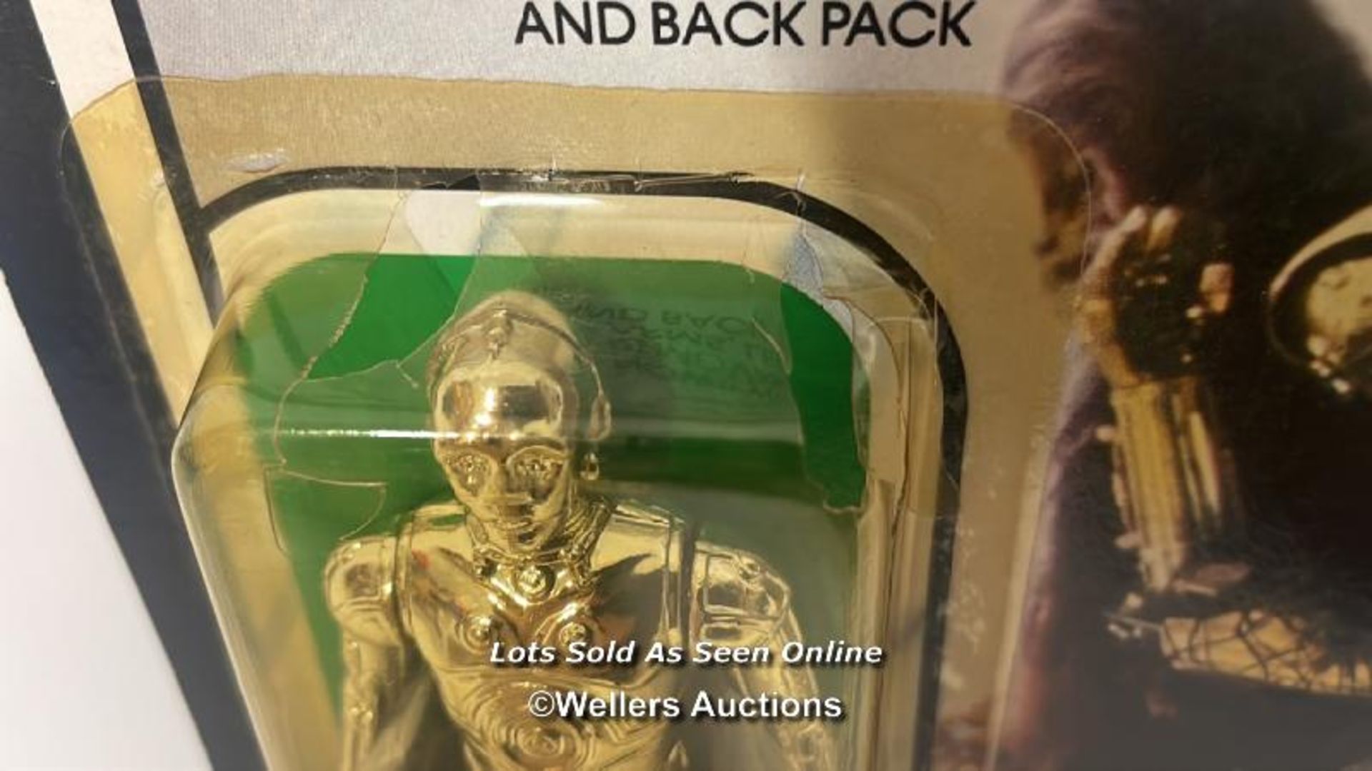 Star Wars vintage C-3PO (removable limbs) 3 3/4" figure, Kenner 1983, MOC, yellowed and damaged - Image 3 of 9