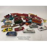 A large group of die cast vehicles including Dinky Lamborghini Marzal, Smith's "Karrier" vans Joes