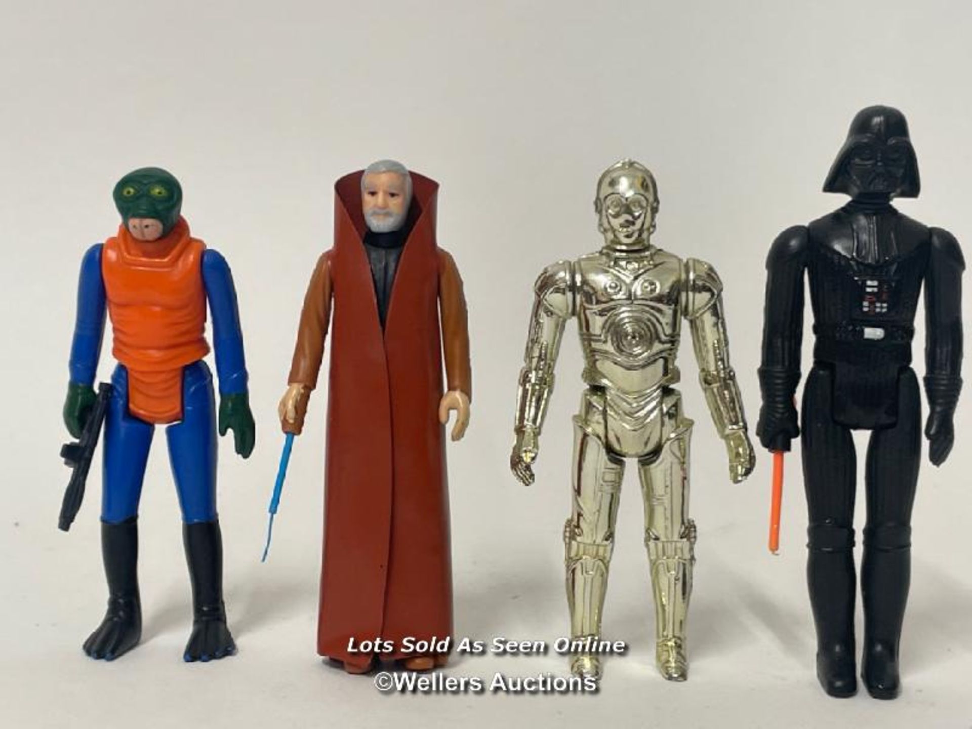 Four vintage Star Wars 3 3/4" figures to include C-3PO (solid limbs) Kong Kong 1977, GMFGI, Ben