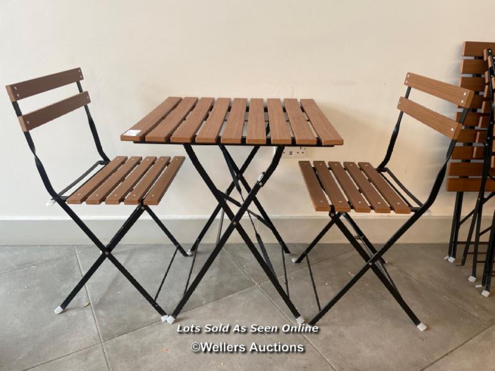 FOLDING TABLE AND CHAIRS SET (ONE TABLE AND TWO CHAIRS) - TABLE 71CM H X 60CM W X 60CM D / THE
