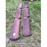 X2 LONG EX-SNOOKER TABLE MAHOGANY PLANKS, CIRCA 1890. SIZE 325CM X 30CM / ITEM LOCATION: KT14,