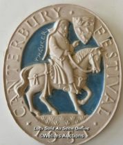 CANTERBURY FESTIVAL 1951 ORIGINAL CHAUCER WALL PLAQUE, 31CM (H) X 26CM (W) / COLLECTION LOCATION: