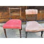 TWO UPHOLSTERED VICTORIAN BEDROOM CHAIRS, 80CM (H) / COLLECTION LOCATION: PULBOROUGH (RH20), FULL