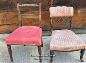 TWO UPHOLSTERED VICTORIAN BEDROOM CHAIRS, 80CM (H) / COLLECTION LOCATION: PULBOROUGH (RH20), FULL