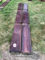 X2 LONG ANTIQUE EX-SNOOKER TABLE SOLID MAHOGANY PLANKS, CIRCA 1900. SIZE 325CM X 27CM / ITEM