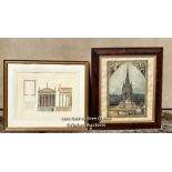 STEEL ENGRAVING PRINCE ALBERT MEMORIAL AND ONE OTHER ARCHITECTURAL PRINT, 74CM (H) X 63CM (W) /