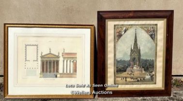 STEEL ENGRAVING PRINCE ALBERT MEMORIAL AND ONE OTHER ARCHITECTURAL PRINT, 74CM (H) X 63CM (W) /