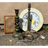 MIXED LOT, INCL. VINTAGE BRASS COLUMN LAMP AND THREE OTHERS / COLLECTION LOCATION: PULBOROUGH (