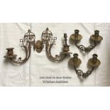 VINTAGE SOLID BRASS WALL SCONCE LIGHT HOLDERS, PAIR AND ONE OTHER / COLLECTION LOCATION: