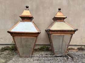 A PAIR OF LARGE VINTAGE LAMPS, 80CM X 45CM, ONE PANE MISSING / COLLECTION LOCATION: PULBOROUGH (