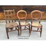 OAK ARTS AND CRAFTS RUSH SEAT, C.1910 PAIR OF VICTORIAN BALLON BACK CHAIRS, REPAIRS NEEDED, 90CM (H)