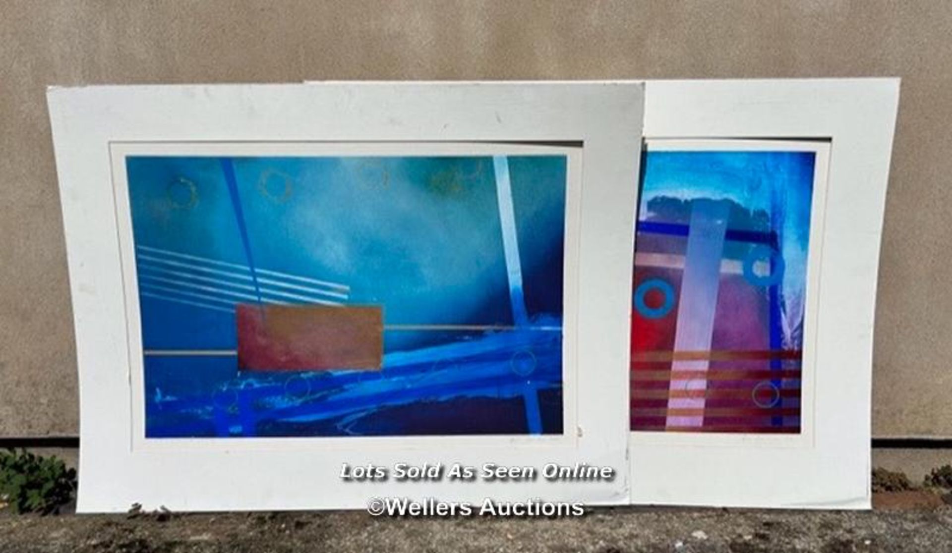 PAIR OF LARGE MULTIMEDIA PAINTINGS ON BOARD, SIGNED ERIC HAMILTON 2000, 82CM (H) X 108CM (W) /