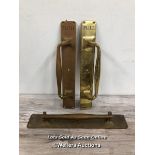 *SET OF THREE SOLID BRASS PULL HANDLES, INCL. PUSH AND PULL, LARGEST 38CM (L) X 6.5CM (W) /