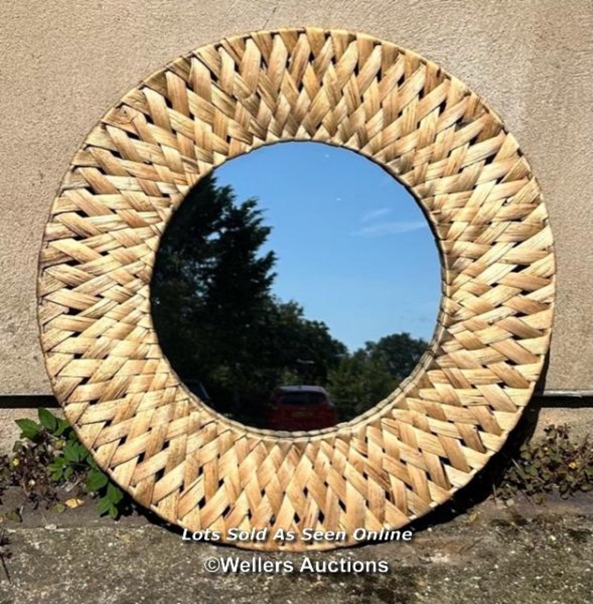 WOVEN RUSH MIRROR, 60CM (DIA) / COLLECTION LOCATION: PULBOROUGH (RH20), FULL ADDRESS AND CONTACT