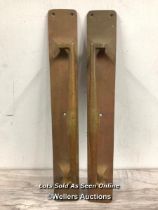 *MATCHING PAIR OF BRASS PULL HANDLES WITH FIVE COUNTERSUNK SCREW HOLES, 46CM (L) X 6.5CM (W) /