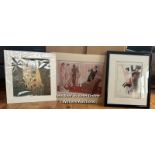 GISTAV KLIMT PRINT AND TWO VINTAGE FRENCH EROTICA PRINTS, 46CM (H) X 38CM (W) / COLLECTION LOCATION: