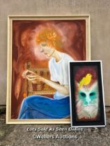 TWO OIL PAINTINGS BY GERALD MOORE, SMALLEST 75CM (H) X 39CM (W) AND ONE LARGE OTHER / COLLECTION