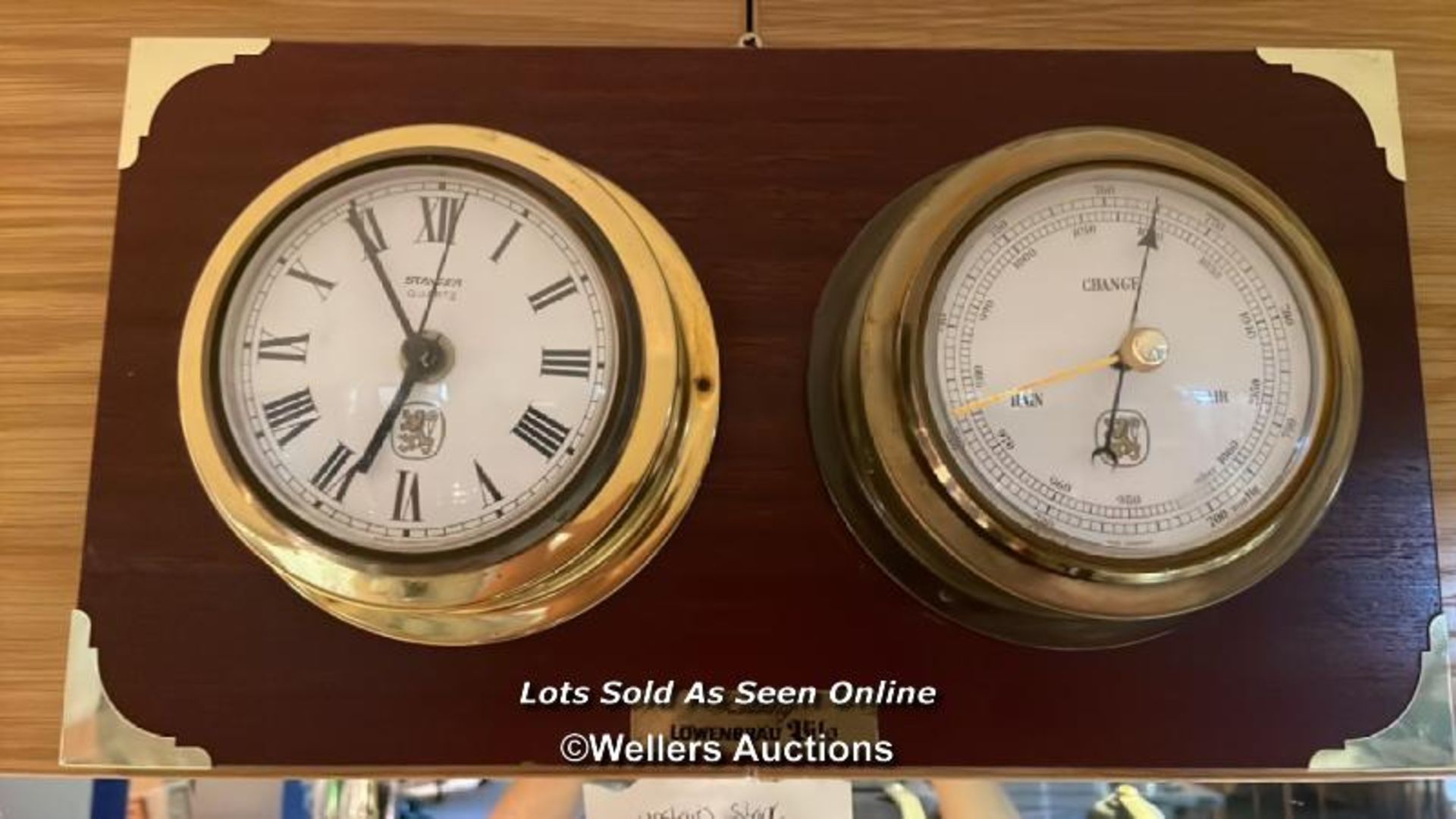 WALL MOUNTED STAIGER CLOCK AND BAROMETER, PRESENTED BY LOWENBRAU PILS / COLLECTION LOCATION: OLD