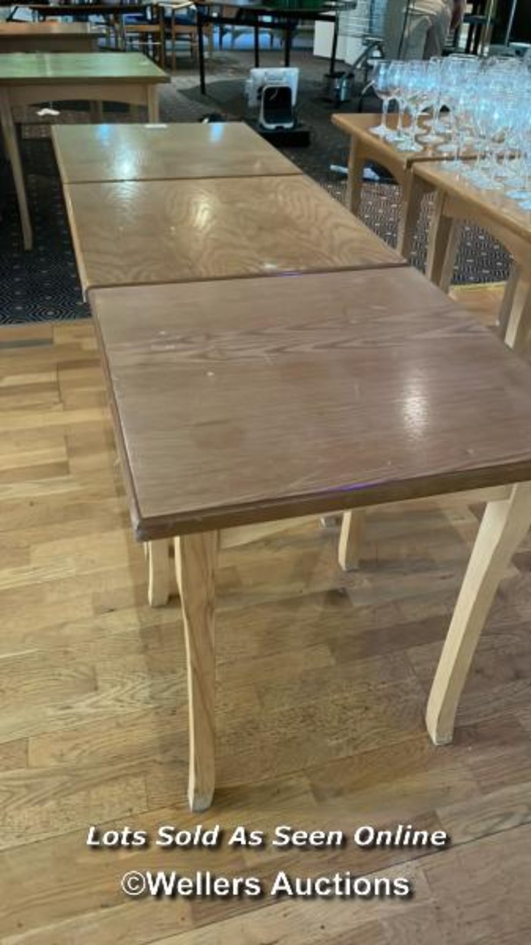 3X WOODEN TABLES, 71CM (H) X 60.5CM (W) X 60CM (D) / COLLECTION LOCATION: OLD WOKING DISTRICT