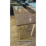 3X WOODEN TABLES, 71CM (H) X 60.5CM (W) X 60CM (D) / COLLECTION LOCATION: OLD WOKING DISTRICT