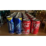 24X CANS OF SOFT DRINKS AND ENERGY DRINKS INCL. COCA COLA AND BOOST / COLLECTION LOCATION: OLD